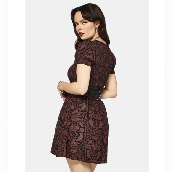 NWT Disturbia Annabel Inverted Raven Print Shirred Mini Dress size 6 - Picture 3 of 10